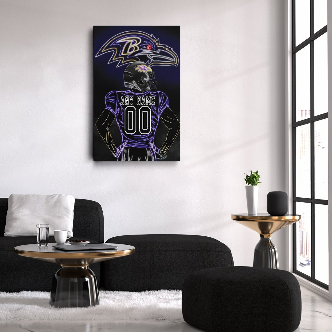 Baltimore Ravens Personalized Jersey Canvas | Neon Wall Art