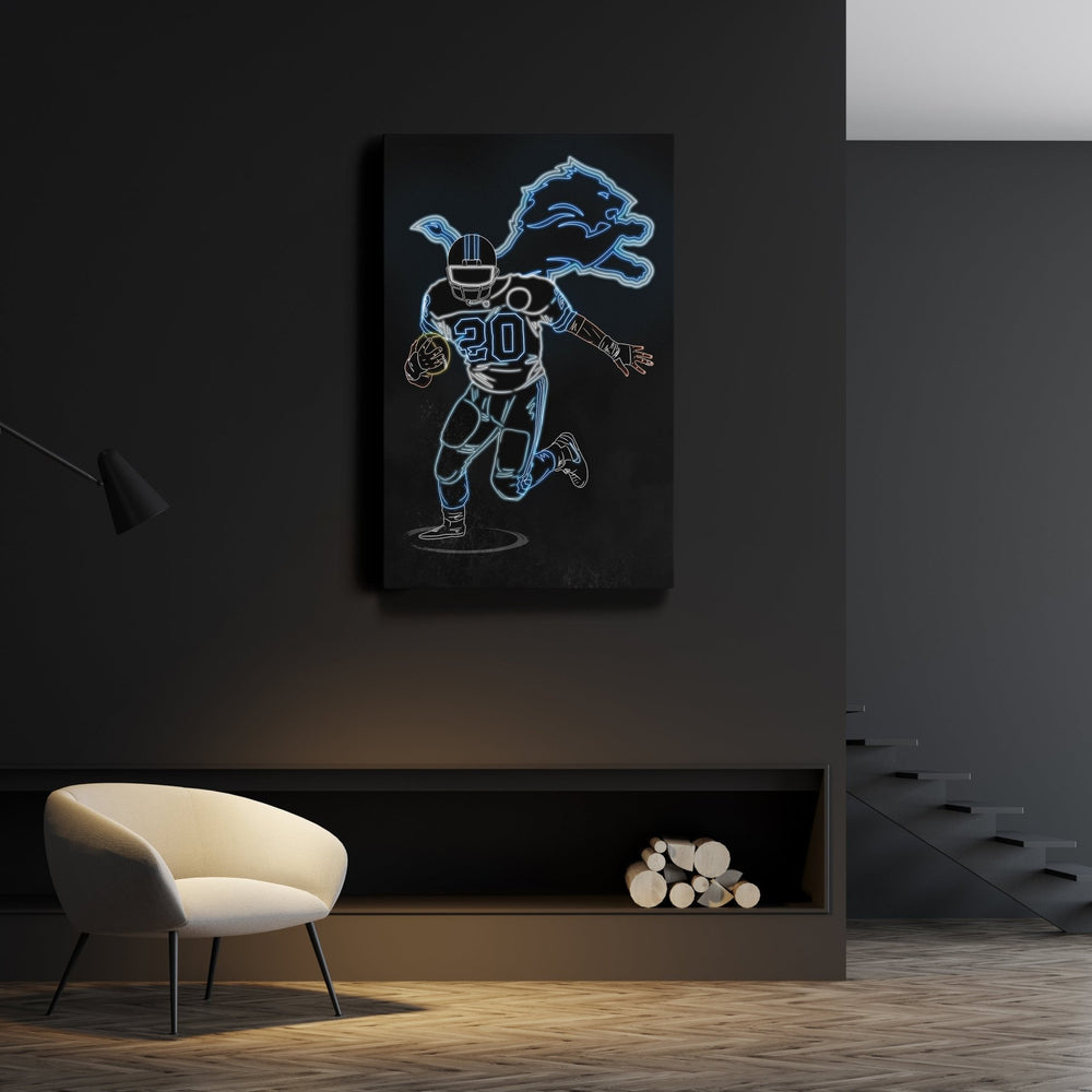 Barry Sanders Neon Canvas Art | Lions Wall Decor - CanvasNeon