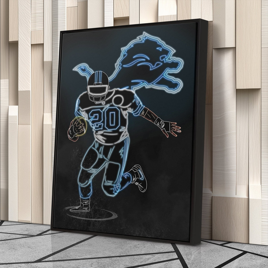 Barry Sanders Neon Canvas Art | Lions Wall Decor - CanvasNeon