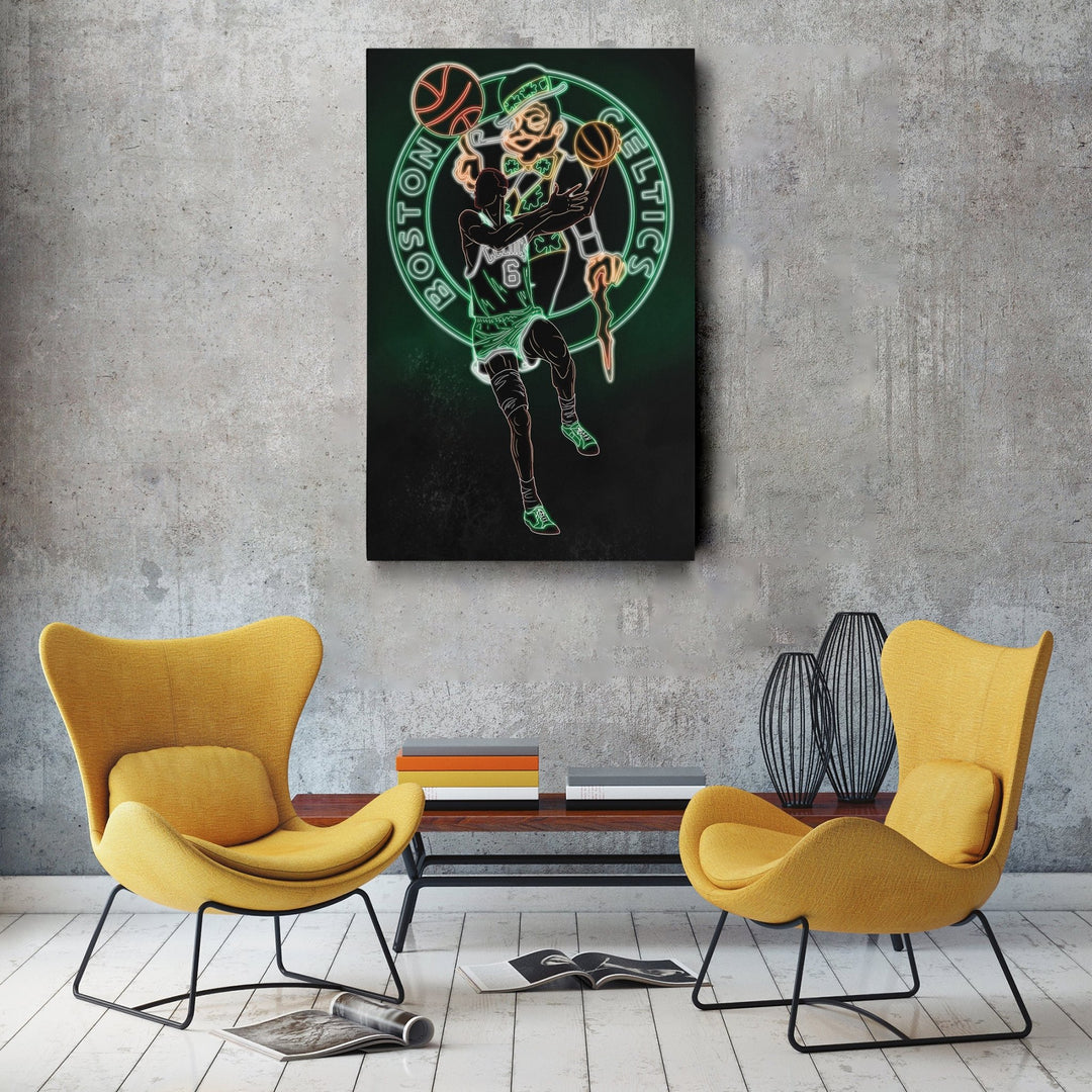 Bill Russell Neon Canvas Art | Celtics Wall Decor - CanvasNeon