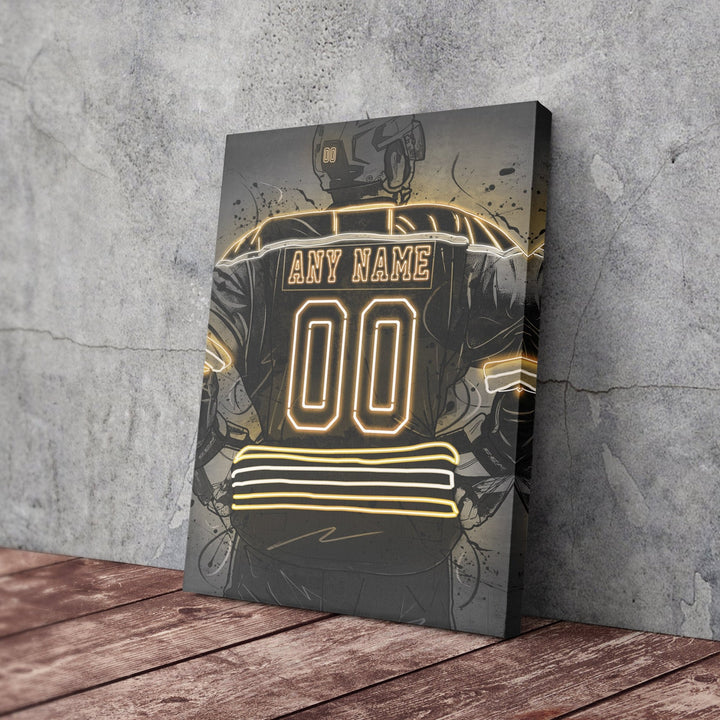 Boston Bruins Custom Jersey Canvas | Neon Wall Art - CanvasNeon