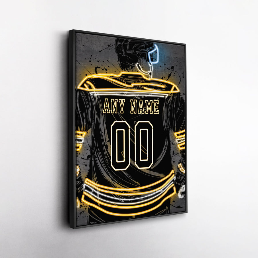 Boston Bruins Custom Jersey Canvas | Neon Wall Art - CanvasNeon