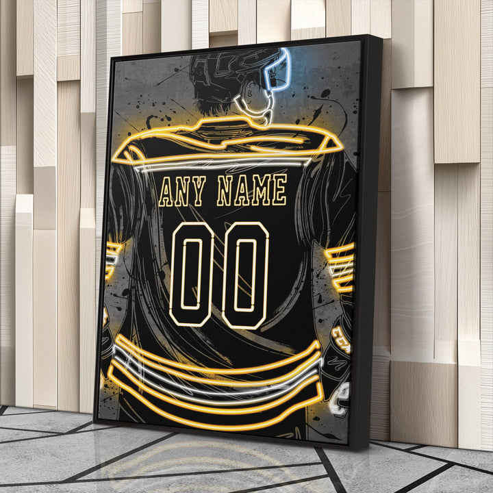 Boston Bruins Custom Jersey Canvas | Neon Wall Art - CanvasNeon