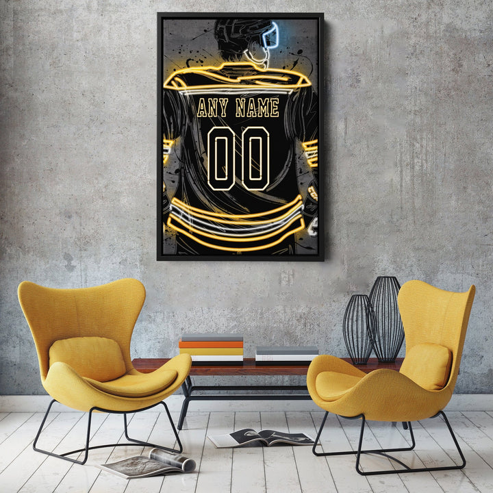 Boston Bruins Custom Jersey Canvas | Neon Wall Art - CanvasNeon