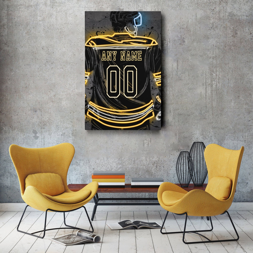 Boston Bruins Custom Jersey Canvas | Neon Wall Art - CanvasNeon