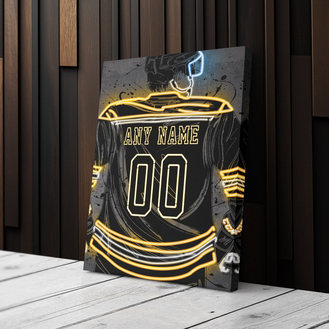 Boston Bruins Custom Jersey Canvas | Neon Wall Art - CanvasNeon