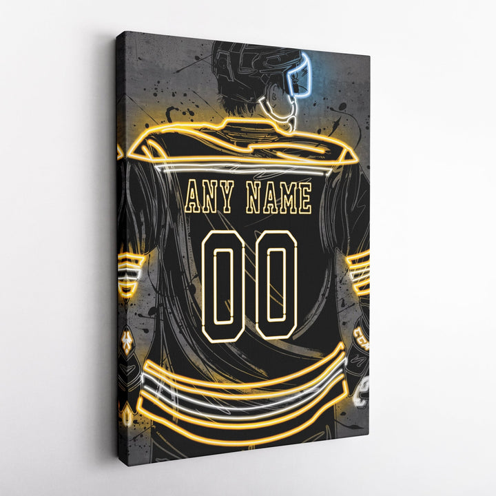 Boston Bruins Custom Jersey Canvas | Neon Wall Art - CanvasNeon