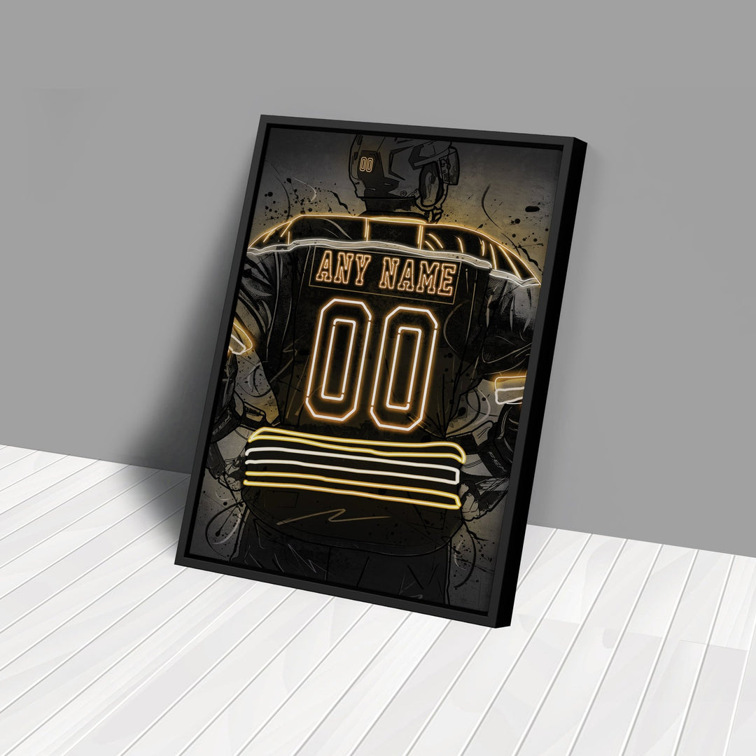 Boston Bruins Custom Jersey Canvas | Neon Wall Art - CanvasNeon