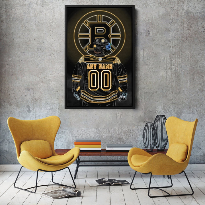 Boston Bruins Personalized Jersey Canvas | Neon Wall Art - CanvasNeon