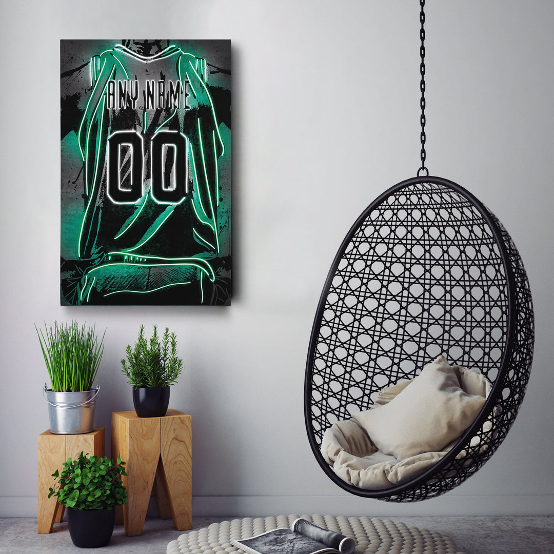 Boston Celtics Custom Jersey Canvas | Neon Wall Art - CanvasNeon