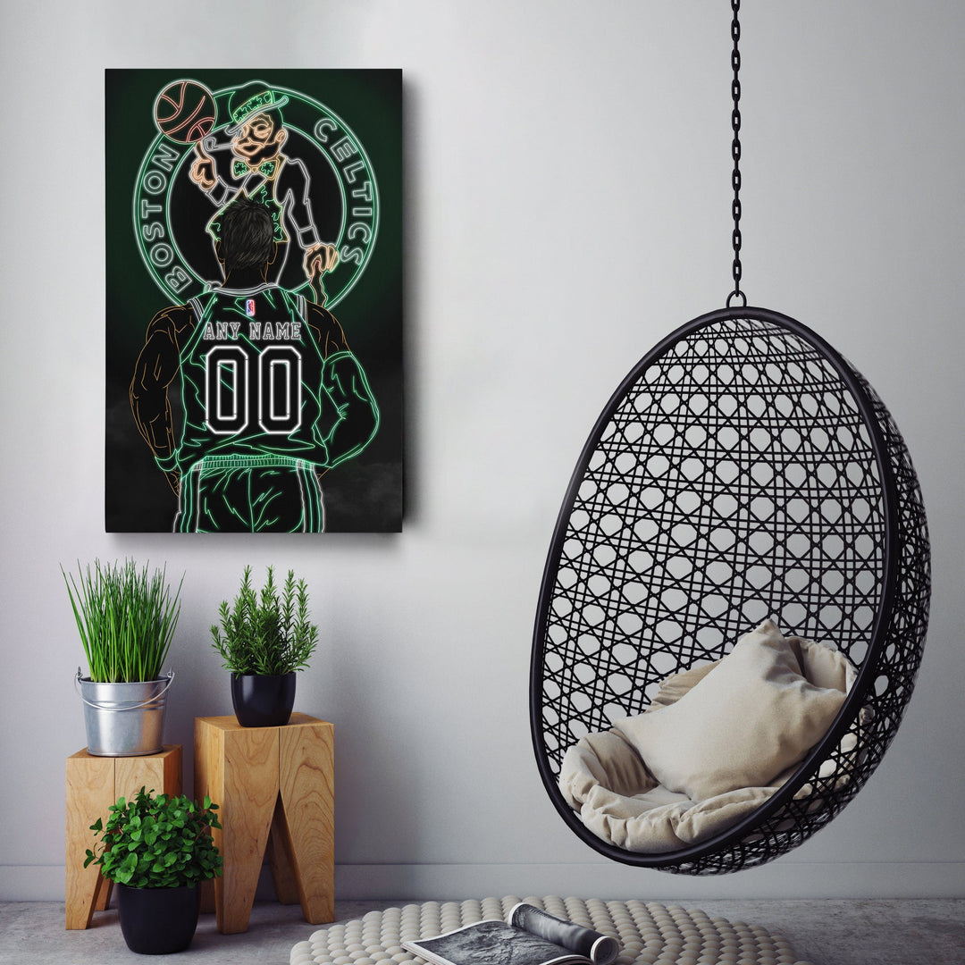 Boston Celtics Personalized Jersey Canvas | Neon Wall Art - CanvasNeon