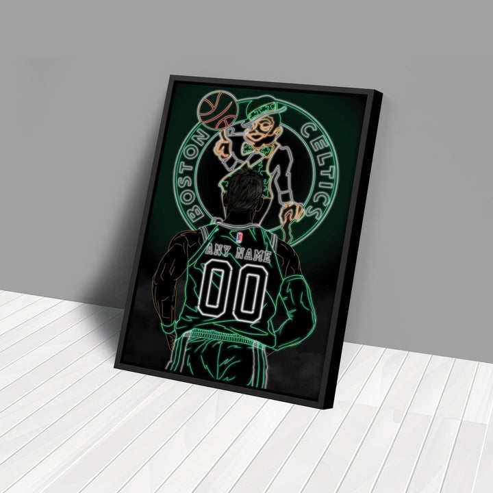 Boston Celtics Personalized Jersey Canvas | Neon Wall Art - CanvasNeon