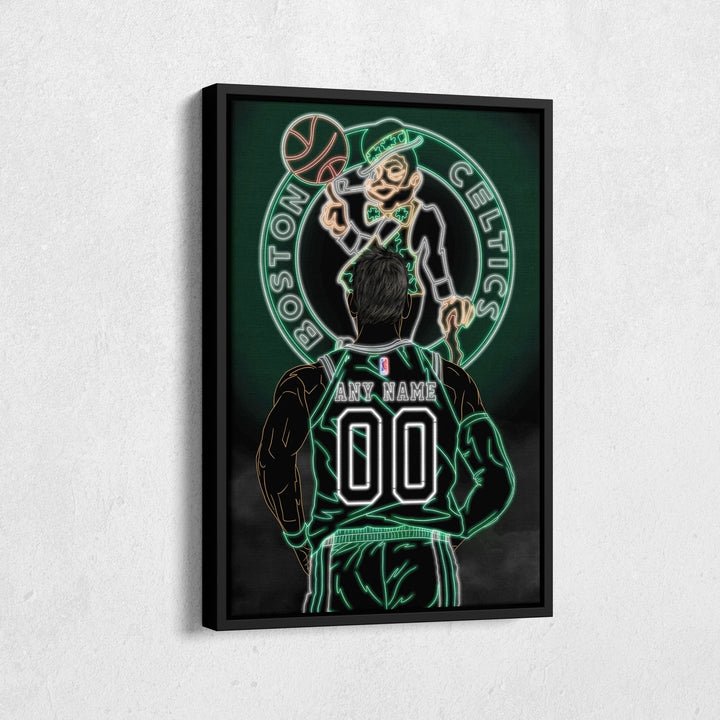 Boston Celtics Personalized Jersey Canvas | Neon Wall Art - CanvasNeon