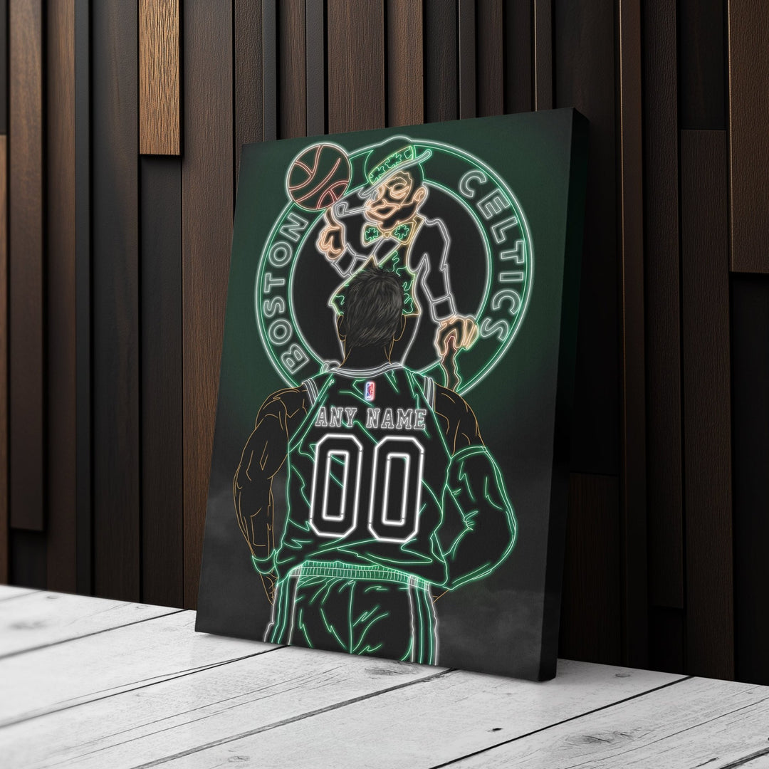 Boston Celtics Personalized Jersey Canvas | Neon Wall Art - CanvasNeon