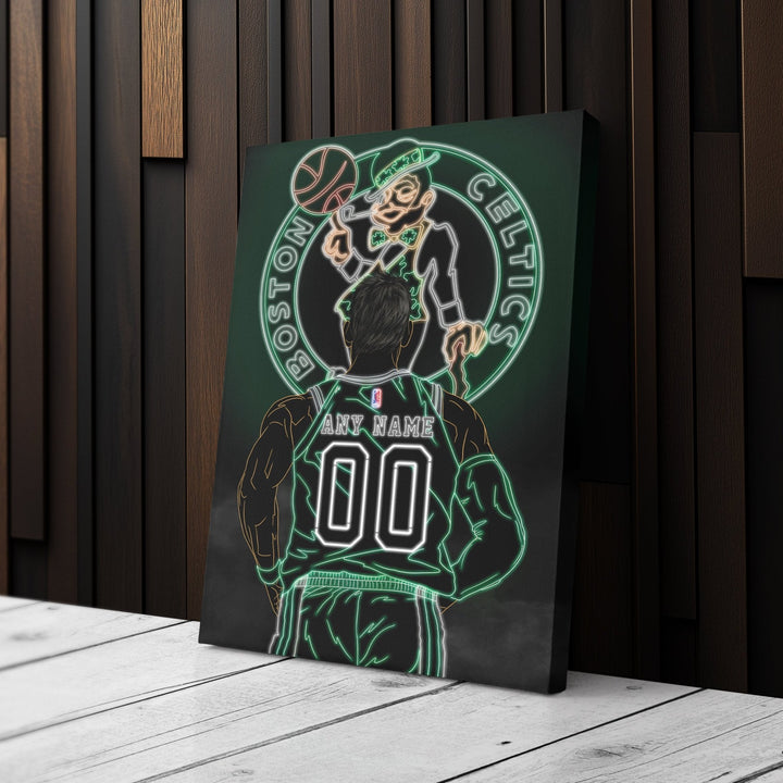 Boston Celtics Personalized Jersey Canvas | Neon Wall Art - CanvasNeon