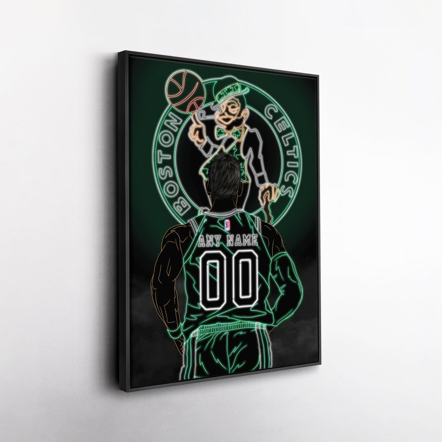 Boston Celtics Personalized Jersey Canvas | Neon Wall Art - CanvasNeon