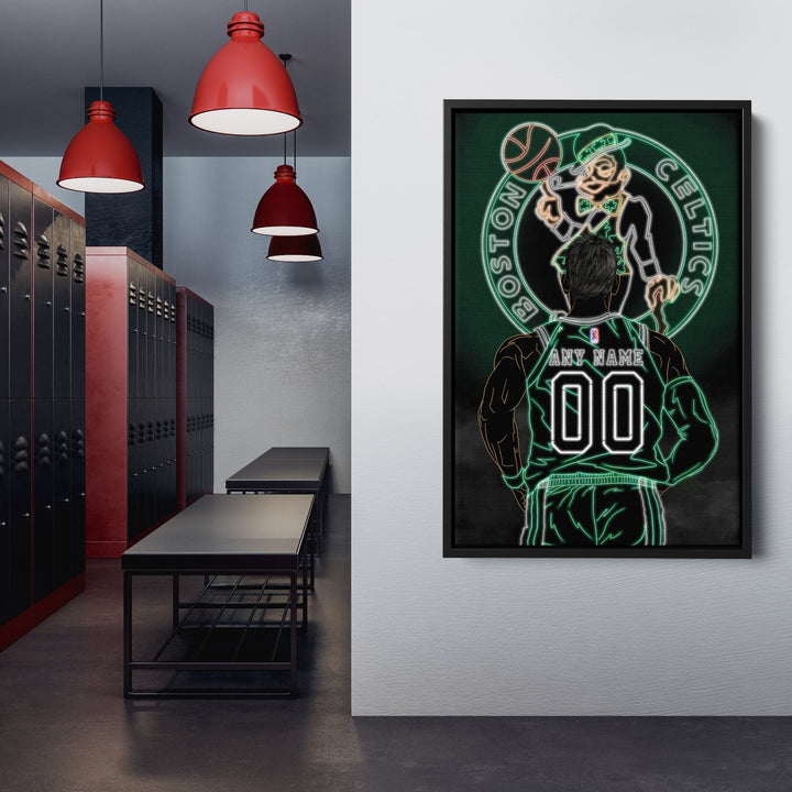 Boston Celtics Personalized Jersey Canvas | Neon Wall Art - CanvasNeon