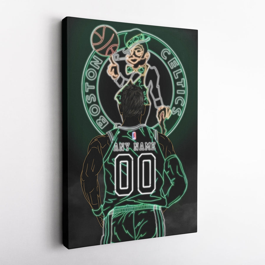 Boston Celtics Personalized Jersey Canvas | Neon Wall Art - CanvasNeon