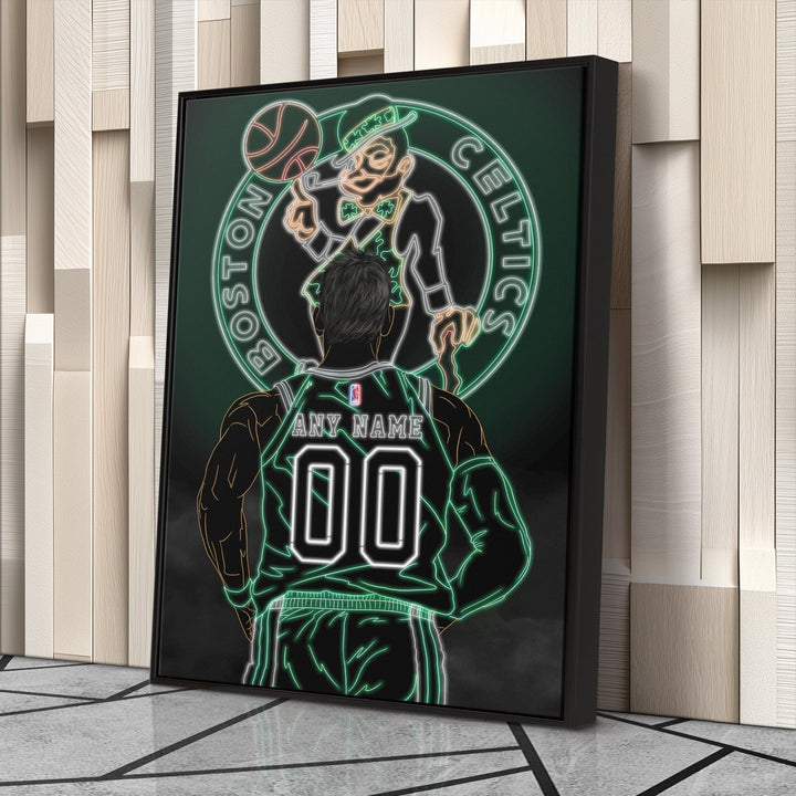 Boston Celtics Personalized Jersey Canvas | Neon Wall Art - CanvasNeon
