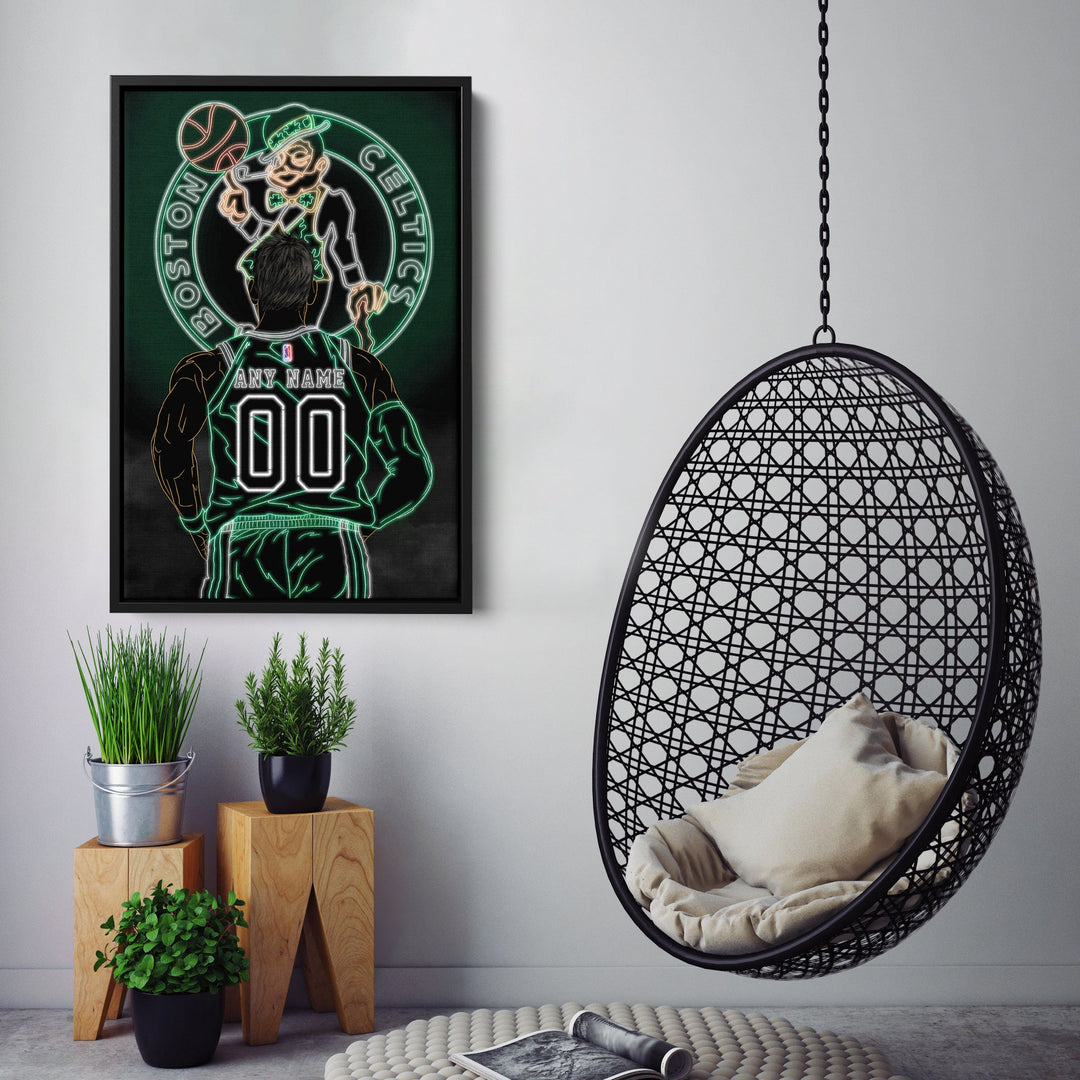 Boston Celtics Personalized Jersey Canvas | Neon Wall Art - CanvasNeon