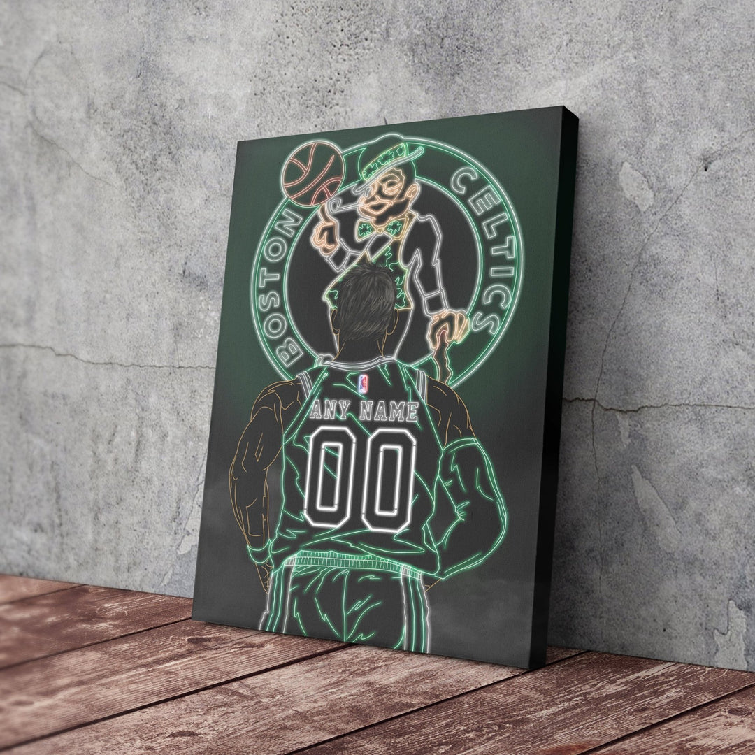 Boston Celtics Personalized Jersey Canvas | Neon Wall Art - CanvasNeon