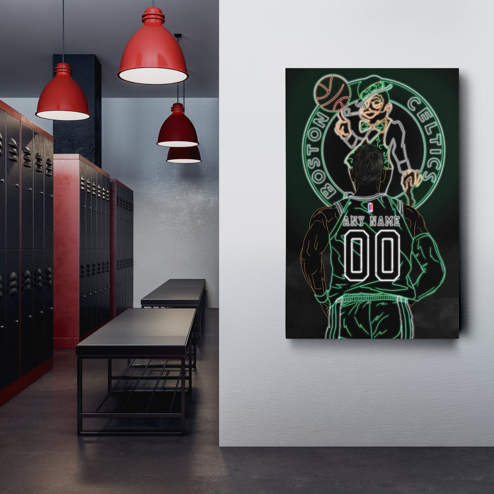 Boston Celtics Personalized Jersey Canvas | Neon Wall Art - CanvasNeon