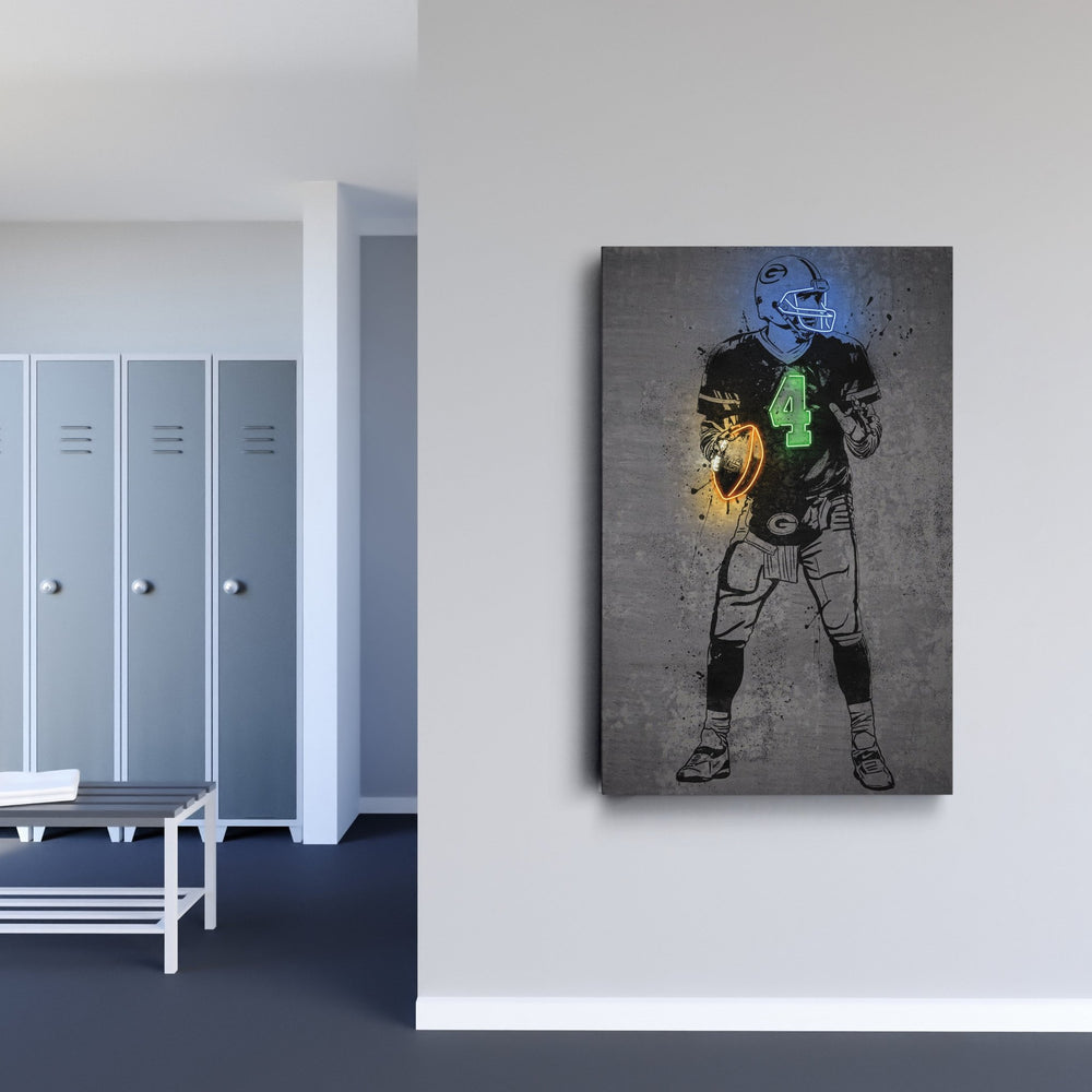 Brett Favre Neon Canvas Art | Modern Wall Decor for Packers Fans - CanvasNeon