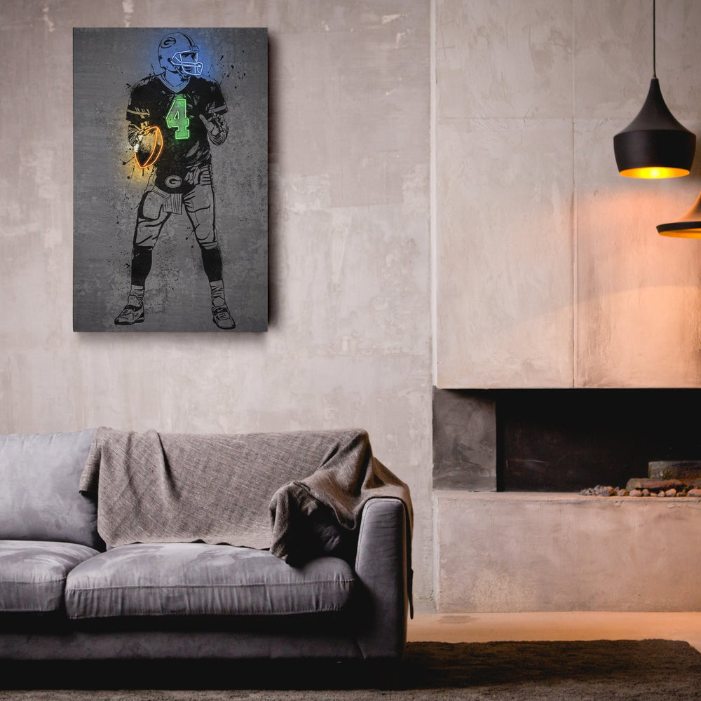 Brett Favre Neon Canvas Art | Modern Wall Decor for Packers Fans - CanvasNeon