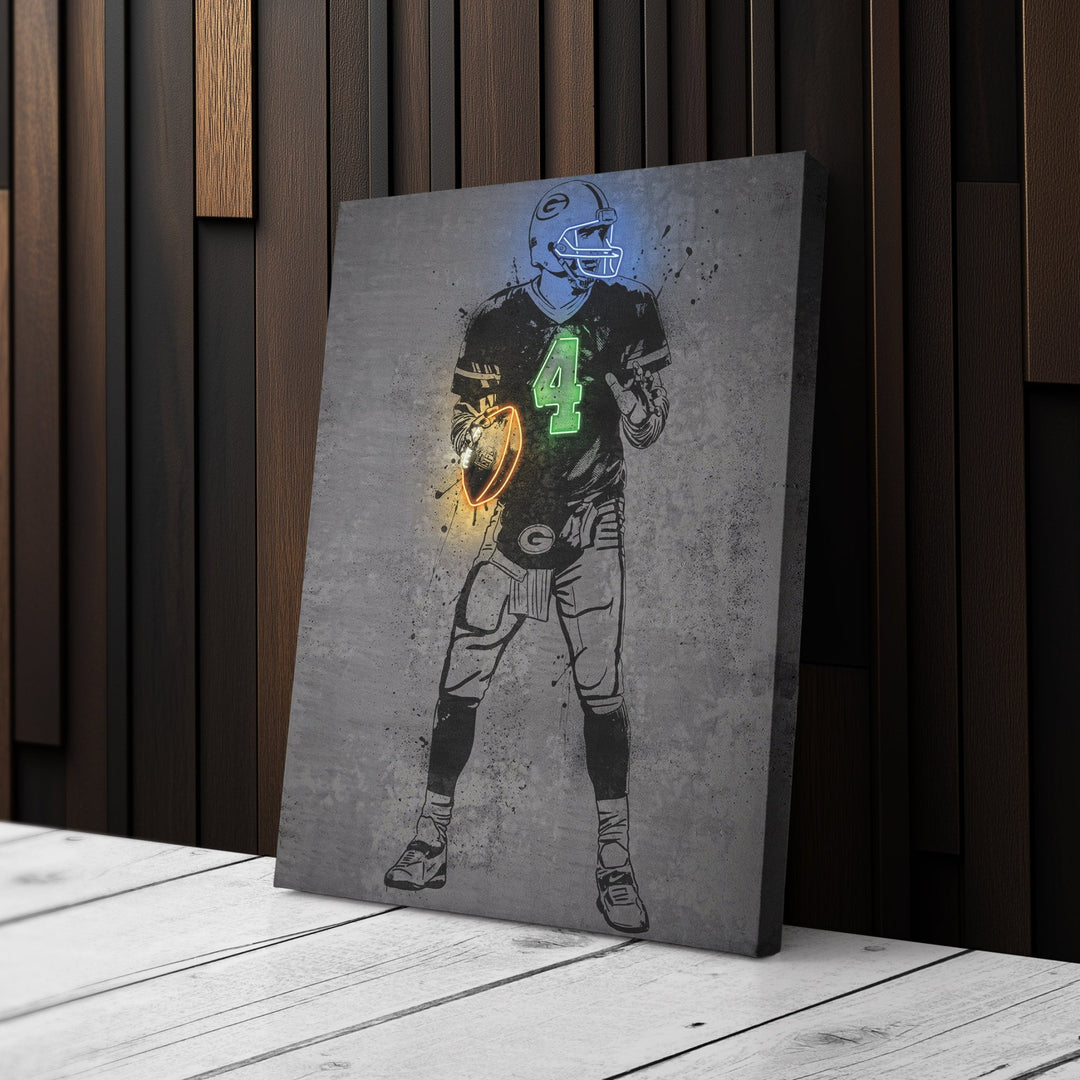 Brett Favre Neon Canvas Art | Modern Wall Decor for Packers Fans - CanvasNeon
