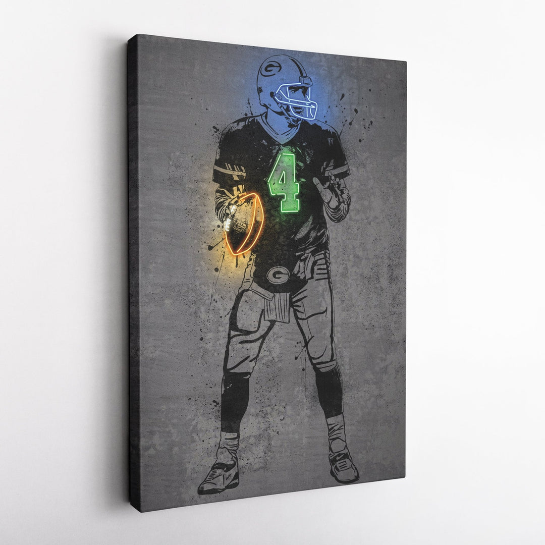 Brett Favre Neon Canvas Art | Modern Wall Decor for Packers Fans - CanvasNeon