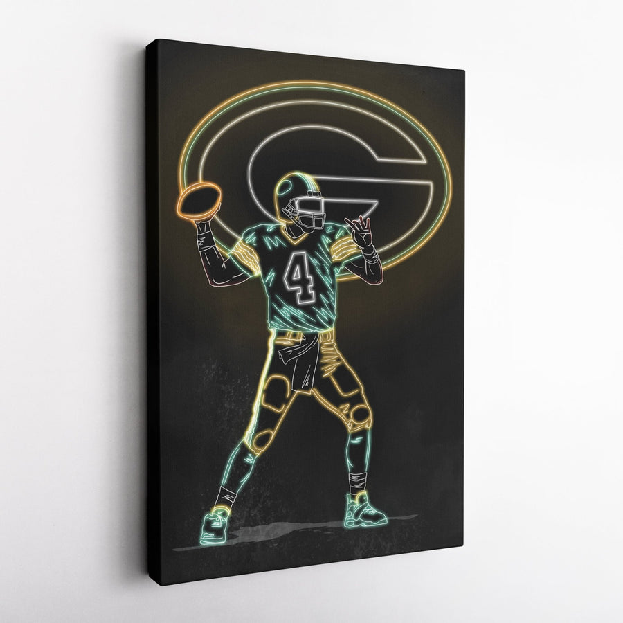 Brett Favre Neon Canvas Art | Packers Wall Decor - CanvasNeon