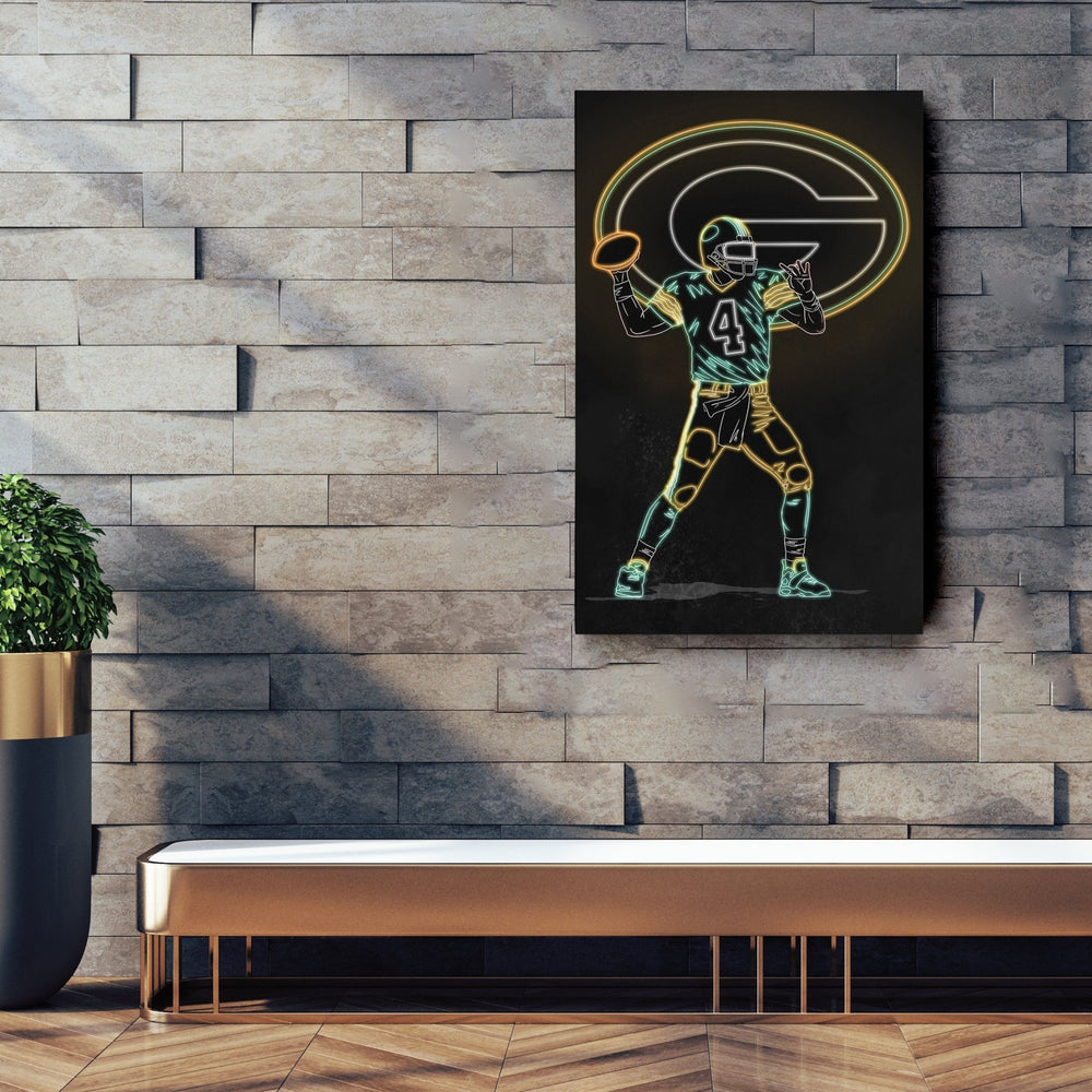 Brett Favre Neon Canvas Art | Packers Wall Decor - CanvasNeon