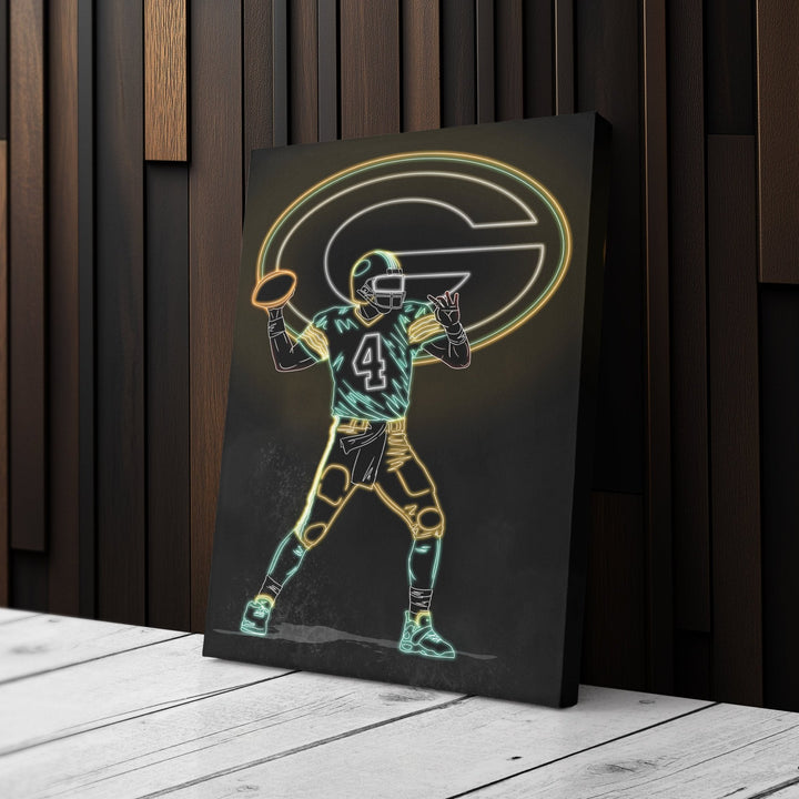 Brett Favre Neon Canvas Art | Packers Wall Decor - CanvasNeon