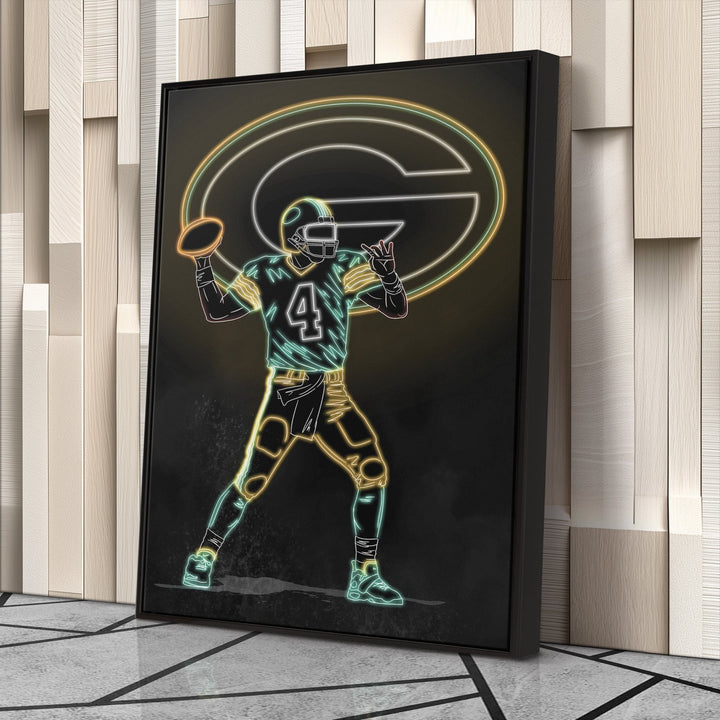 Brett Favre Neon Canvas Art | Packers Wall Decor - CanvasNeon