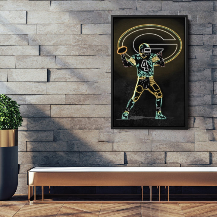 Brett Favre Neon Canvas Art | Packers Wall Decor - CanvasNeon