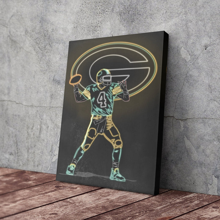 Brett Favre Neon Canvas Art | Packers Wall Decor - CanvasNeon
