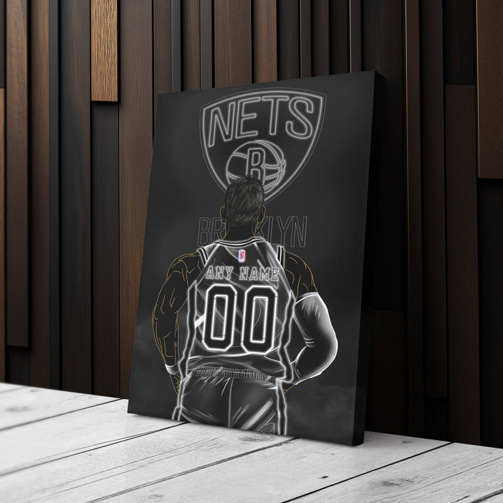 Brooklyn Nets Personalized Jersey Canvas | Neon Wall Art - CanvasNeon