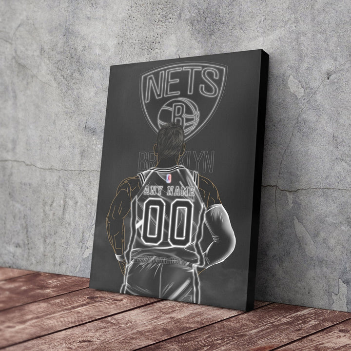 Brooklyn Nets Personalized Jersey Canvas | Neon Wall Art - CanvasNeon