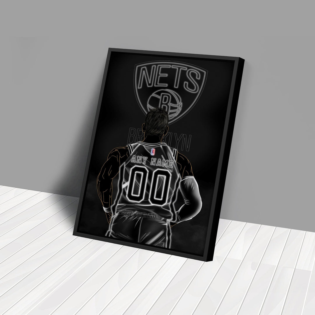 Brooklyn Nets Personalized Jersey Canvas | Neon Wall Art - CanvasNeon