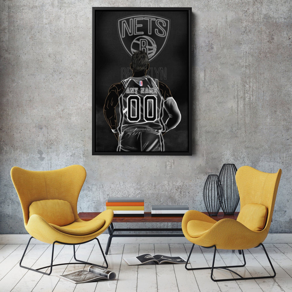 Brooklyn Nets Personalized Jersey Canvas | Neon Wall Art - CanvasNeon