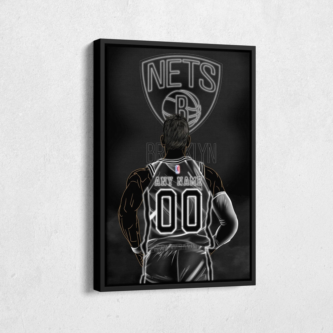 Brooklyn Nets Personalized Jersey Canvas | Neon Wall Art - CanvasNeon