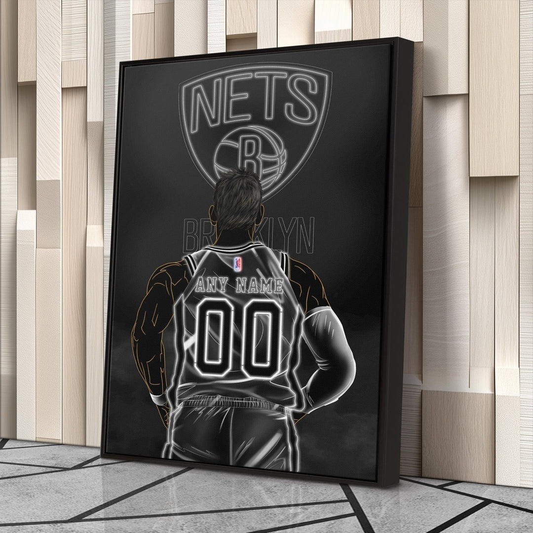 Brooklyn Nets Personalized Jersey Canvas | Neon Wall Art - CanvasNeon