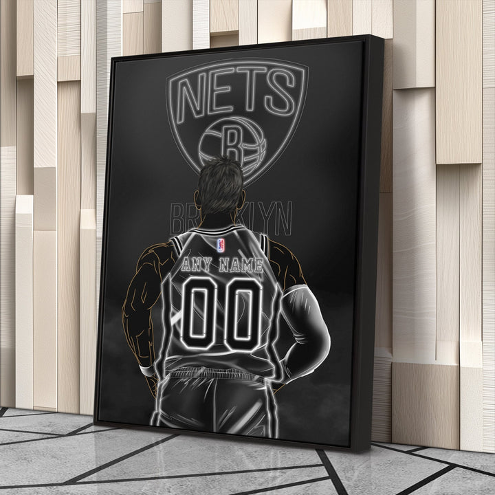 Brooklyn Nets Personalized Jersey Canvas | Neon Wall Art - CanvasNeon