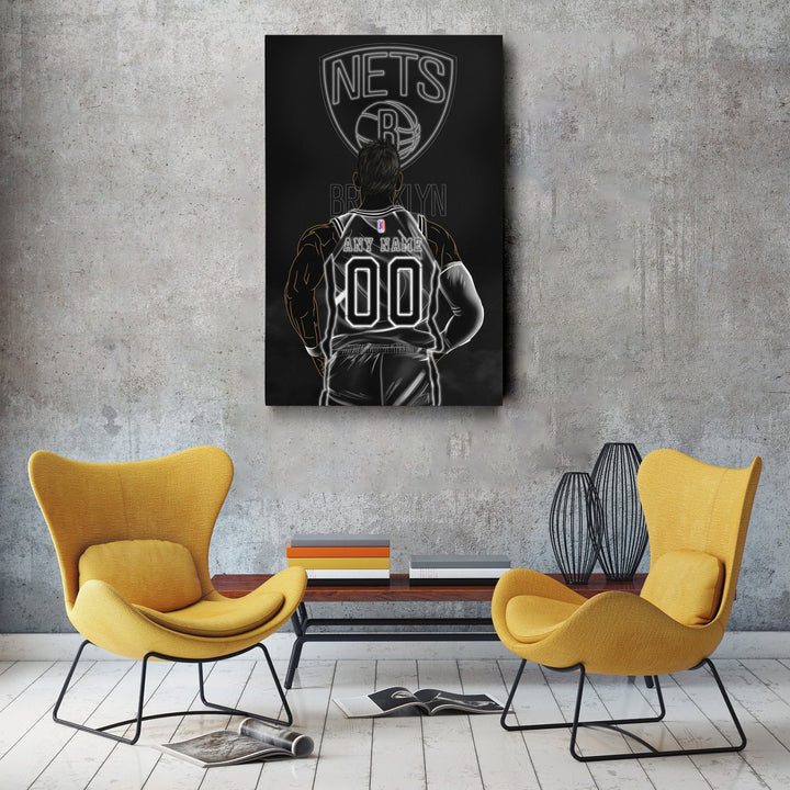 Brooklyn Nets Personalized Jersey Canvas | Neon Wall Art - CanvasNeon