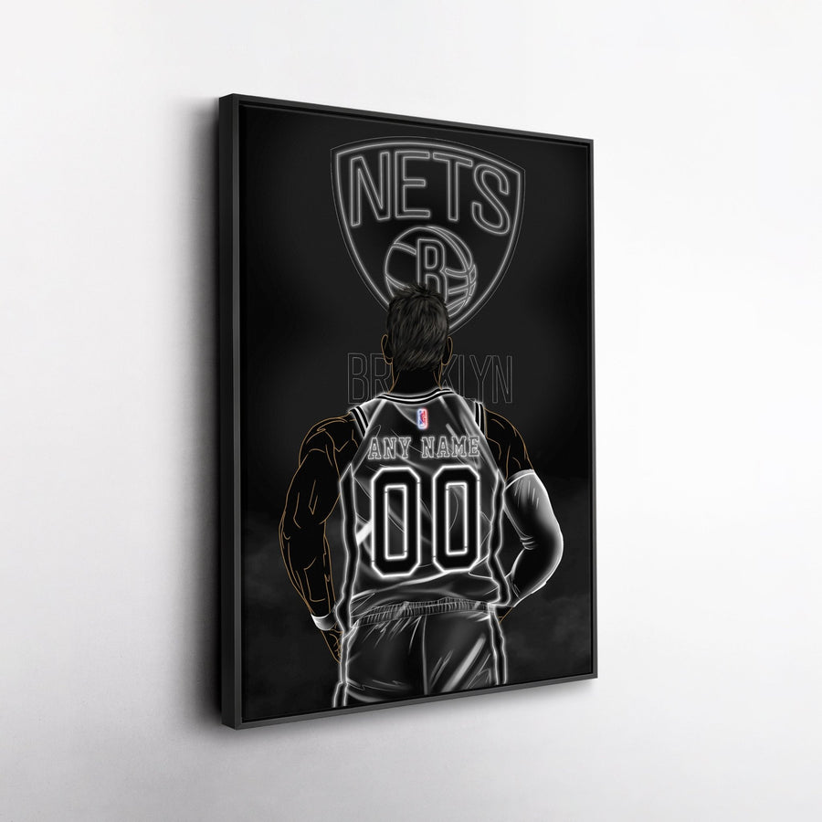 Brooklyn Nets Personalized Jersey Canvas | Neon Wall Art - CanvasNeon