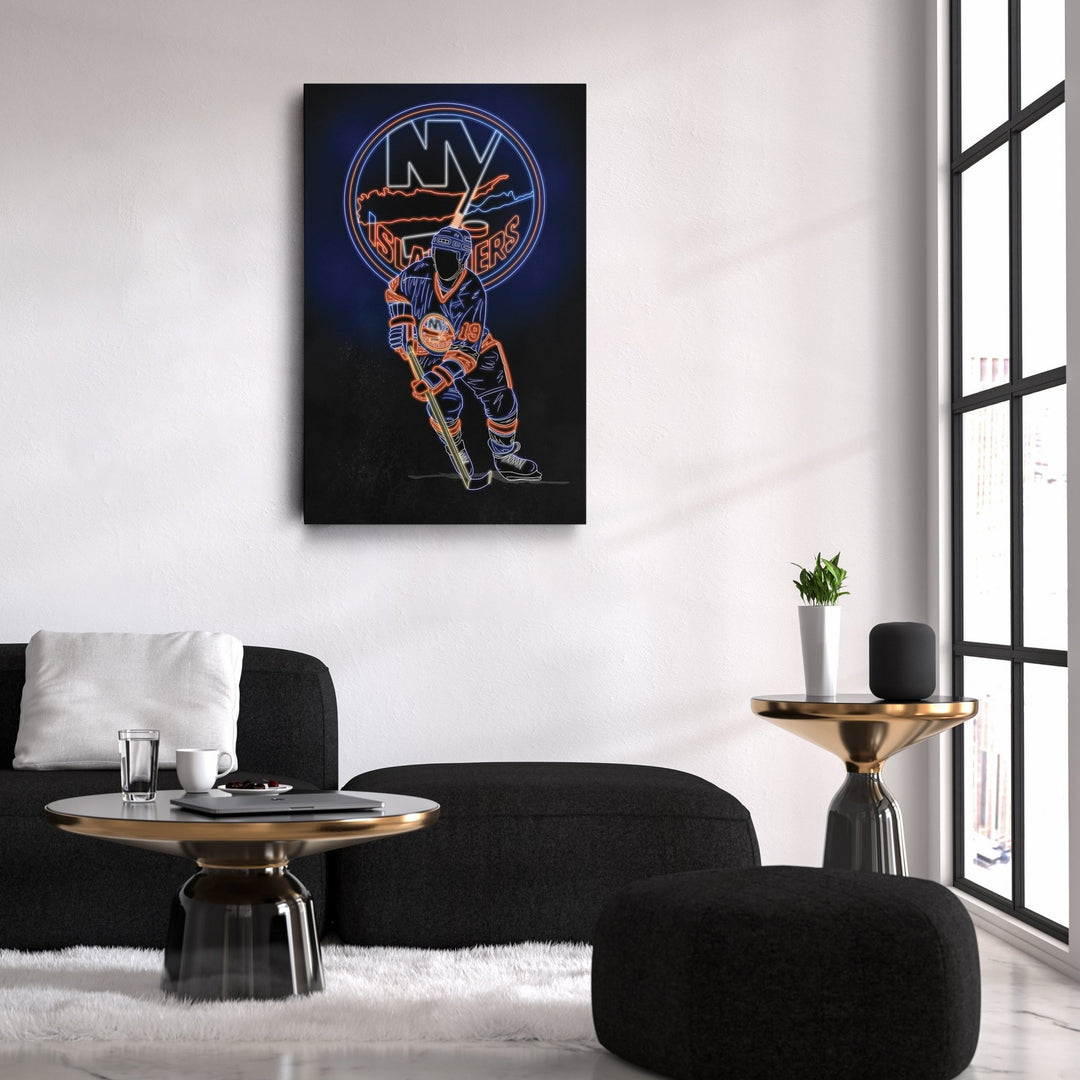 Bryan Trottier Neon Canvas Art | Islanders Wall Decor - CanvasNeon