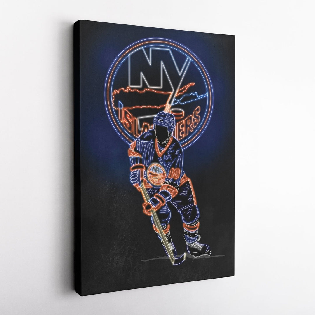 Bryan Trottier Neon Canvas Art | Islanders Wall Decor - CanvasNeon