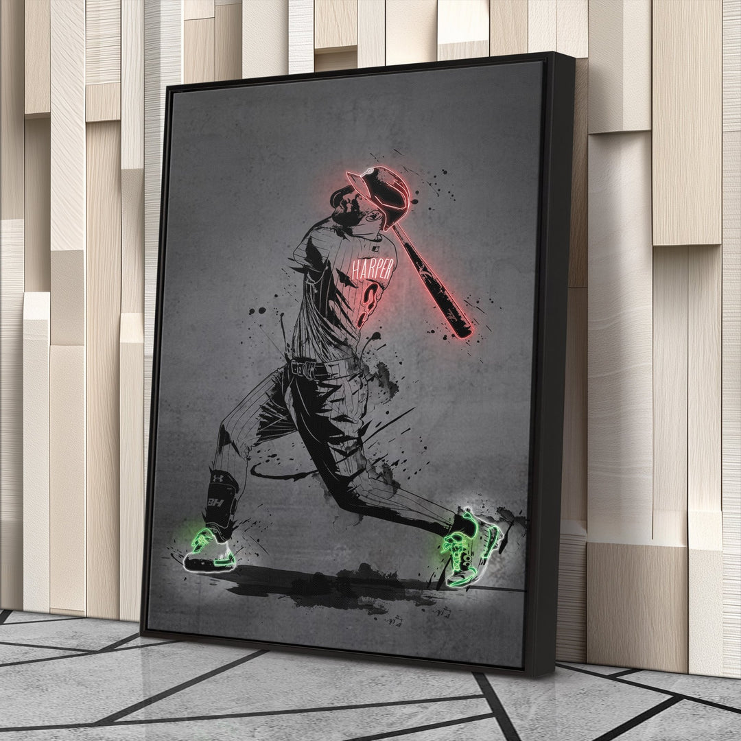 Bryce Harper Neon Canvas Art | Modern Wall Decor for Phillies Fans - CanvasNeon