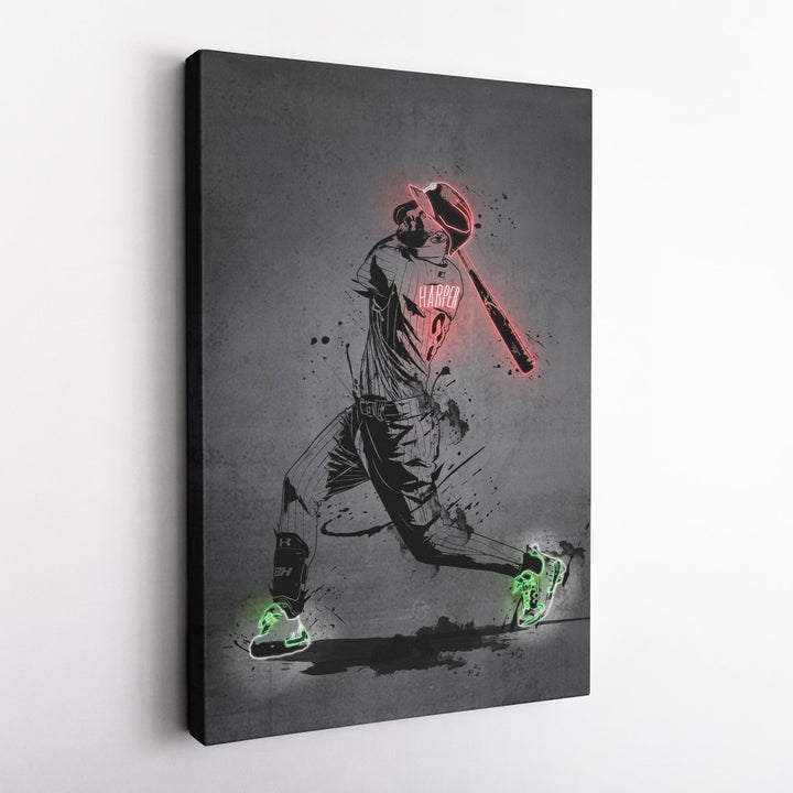 Bryce Harper Neon Canvas Art | Modern Wall Decor for Phillies Fans - CanvasNeon