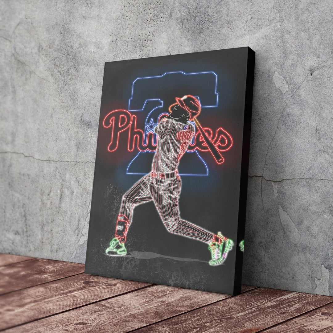 Bryce Harper Neon Canvas Art | Phillies Wall Decor - CanvasNeon